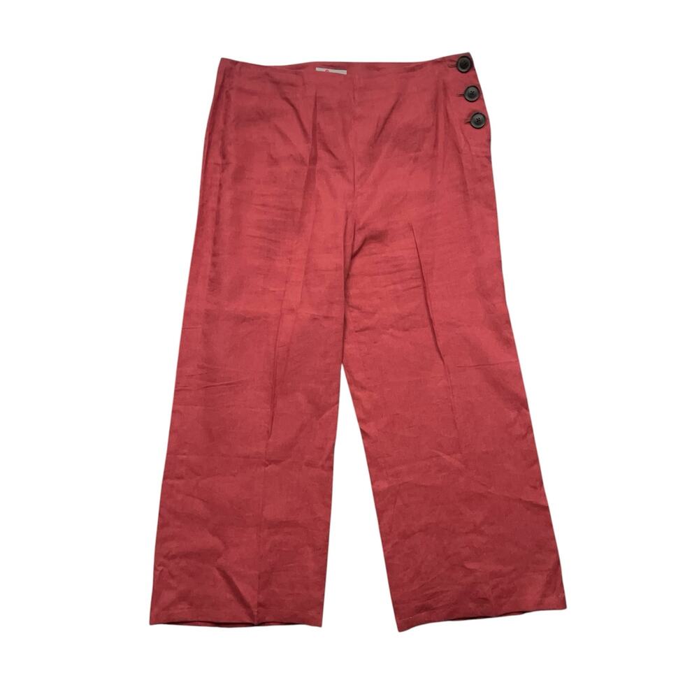 Boden Wide Leg Linen Pants 14R Coral Pink Button Detail Colorful